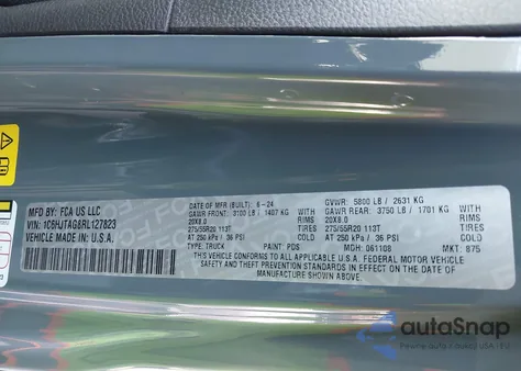 2024 Jeep Gladiator Nighthawk из США, поврежденный, VIN 1C6HJTAG8RL127823